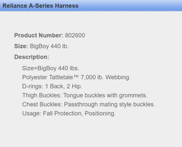 Reliance BigBoy 440lb Full Body Harness, XXXL, Polyester, 802600