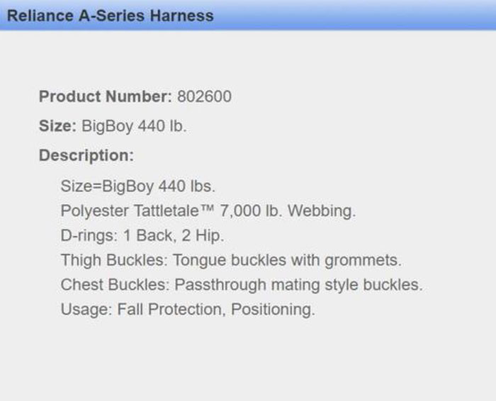 Reliance BigBoy 440lb Full Body Harness, XXXL, Polyester, 802600