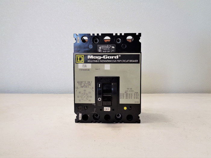 Square D Mag-Gard Circuit Breaker, 15A, 3-Pole, 600VAC, #FHP3601513M