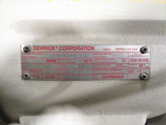 Derrick Super G Integrated Vibratory Motor, 2.5HP, 3 Ph, EX-38-18-460/480-6-001