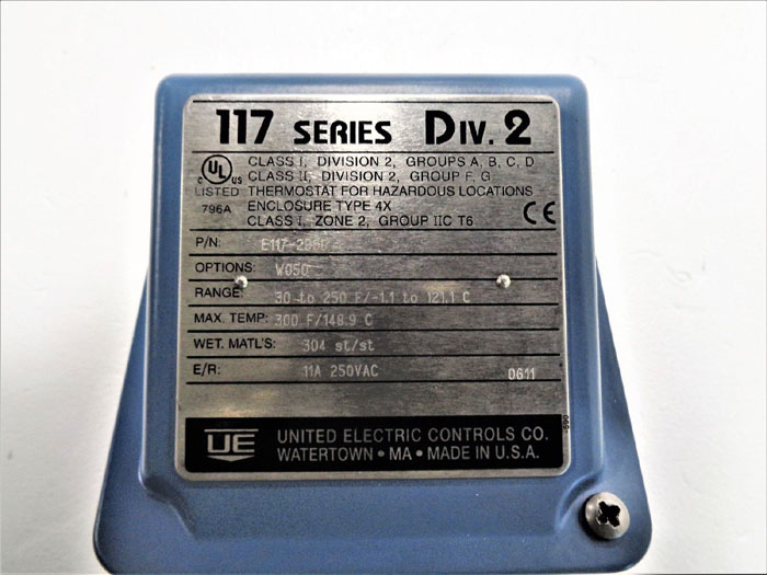 United Electric 30 to 250F Temperature Switch E117-2BSB