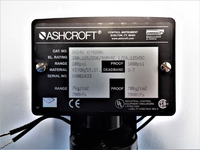 Ashcroft 100 PSI Pressure Switch B424V XFMG606