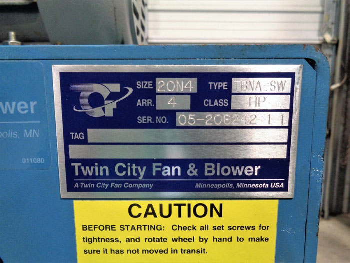 Twin City Fan & Blower, Size 20N4, Type TBNA-SW with Dollinger Tank OE-158B-300