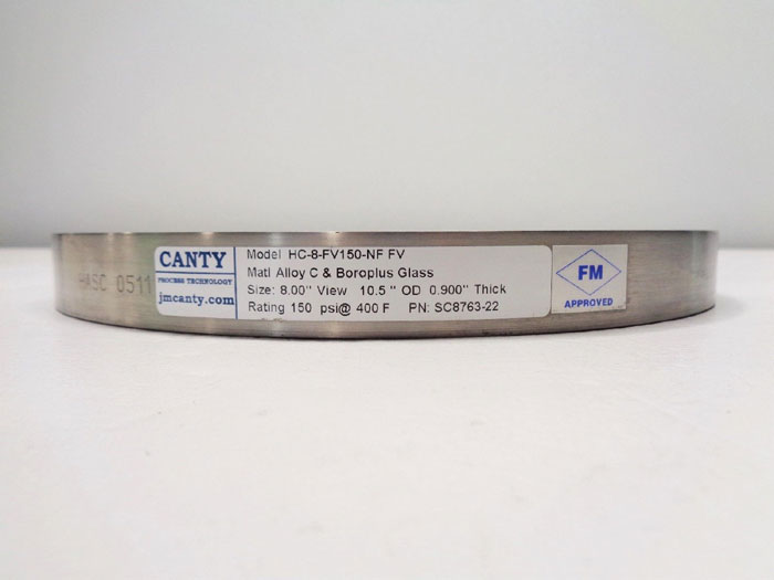 JM Canty Sight Glass 8" View, 10.5" OD, 0.900" Thick, 150PSI, HC-8-FV150-NF FV