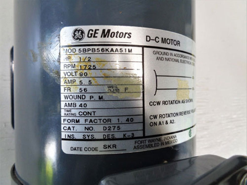 GE Motors D-C Motor 5BPB56KAA51M with 1/2 HP, 1725 RPM