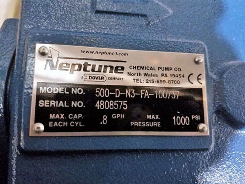 Neptune Diaphragm Metering Pump #500-D-N3-FA-100737, 0.8 GPH, 1000 PSI