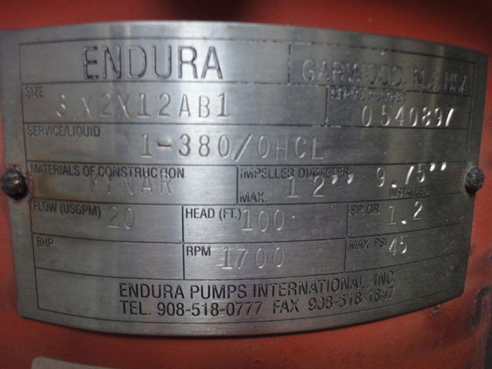 ENDURA PUMP w/ BALDOR MOTOR, Size: 3 x 2 x 12 AB1