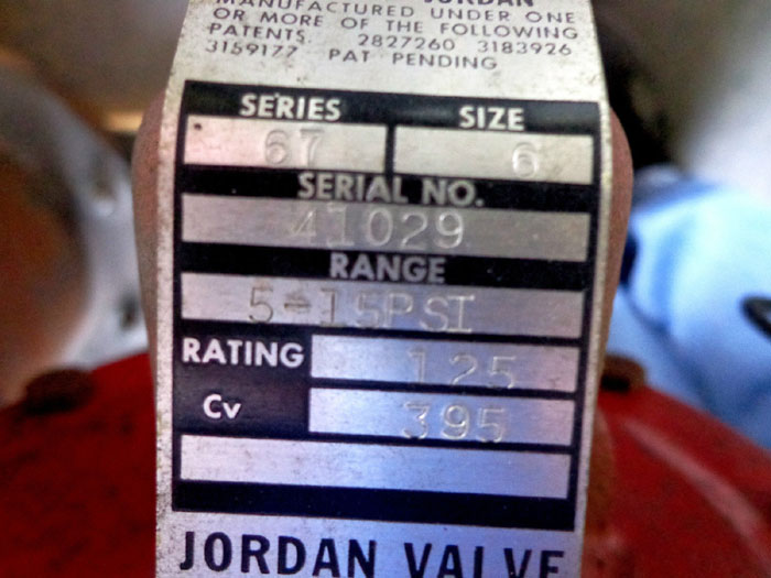 JORDAN 6" SERIES 67 PILOT OPERATED SLIDING GATE PRESSURE REGULATOR VALVE