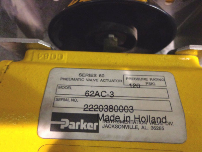 PARKER SERIES 60 PNEUMATIC VALVE w/ ACTUATOR 62A0-3