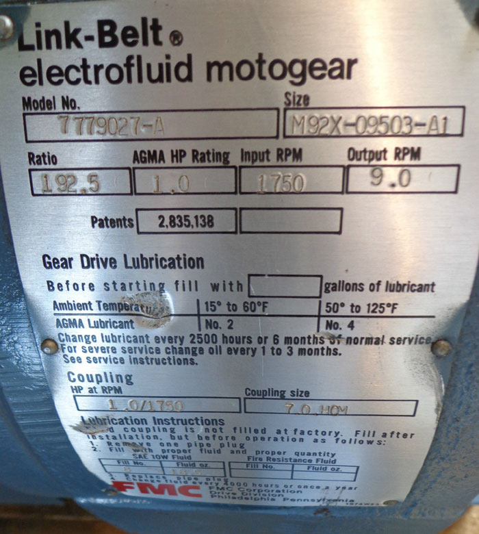 FMC LINK BELT ELECTROFLUID MOTOGEAR 7779027-A