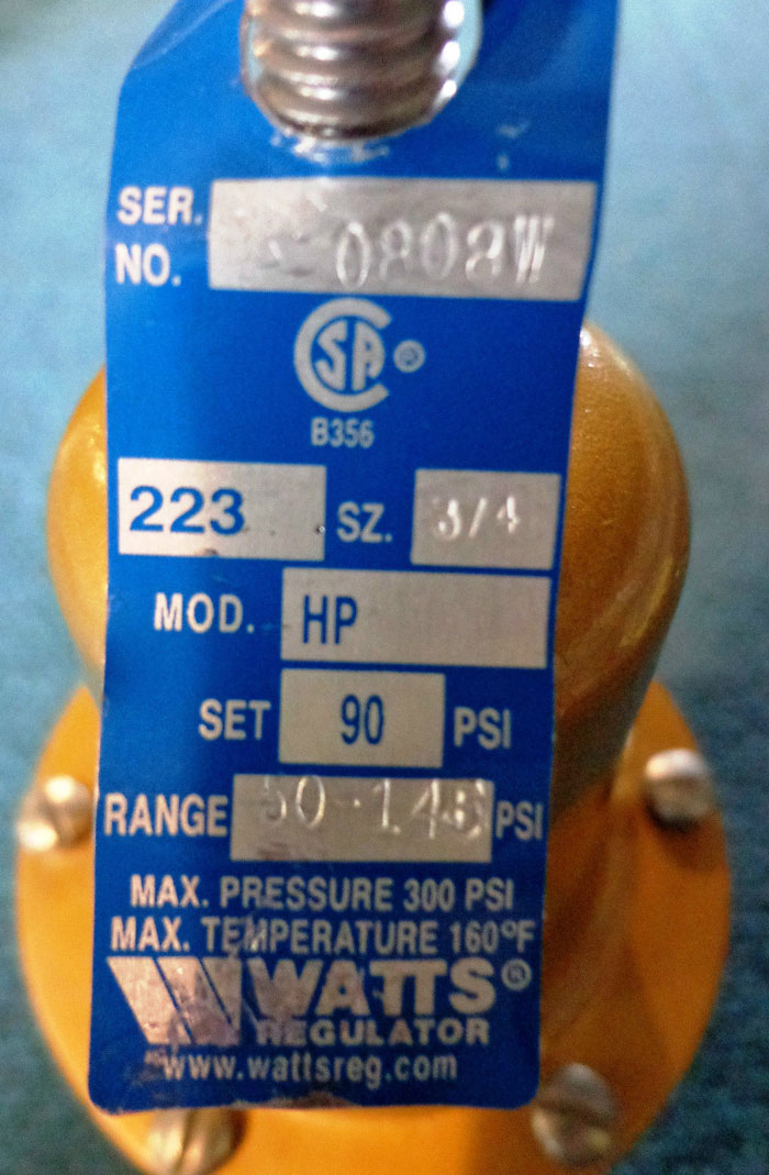 WATTS PRESSURE REDUCING VALVE 3/4"