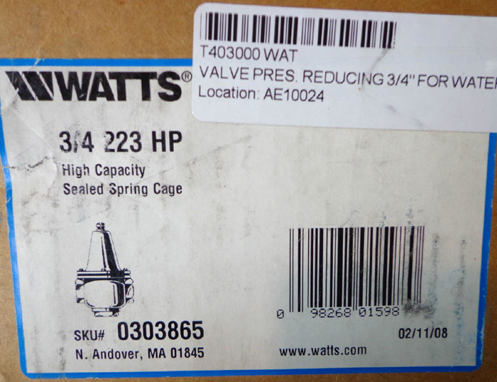 WATTS PRESSURE REDUCING VALVE 3/4"