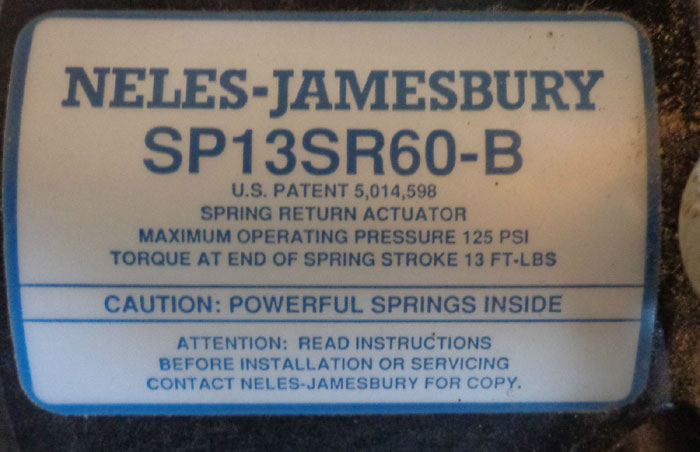 NELES JAMESBURY SP12SR60-B SPRING RETURN ACTUATOR w/ 1.5" BRASS BALL VALVE