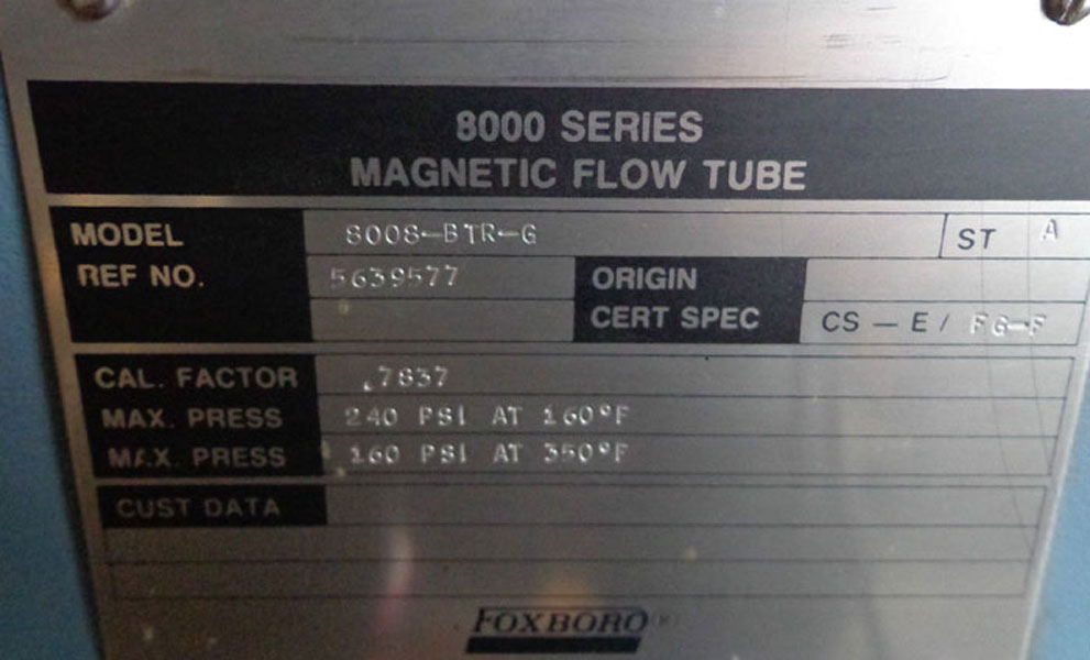 FOXBORO 8" SERIES 8000 MAGNETIC FLOW TUBE 8008-BTR-G
