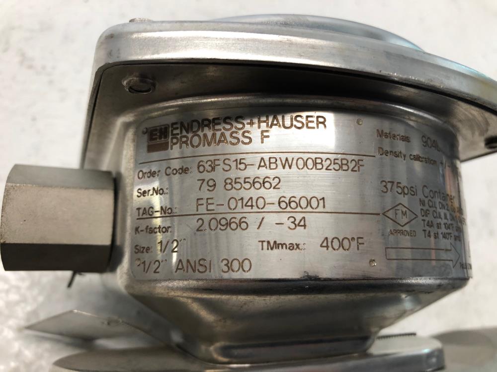 Maria slang Postbode Endress Hauser Promass F 1/2" 300# Coriolis Flowmeter 63FS15-ABW00B25B2F