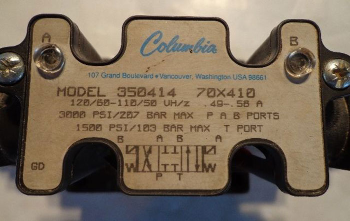 COLUMBIA HYDRAULIC VALVE, MODEL 350416 51X410