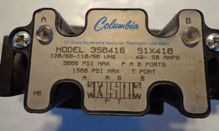 COLUMBIA HYDRAULIC VALVE, MODEL 350416 51X410