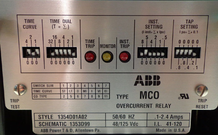 ABB TYPE MCO OVERCURRENT RELAY, STYLE# 1354D01A02, SCHEMATIC# 1353099