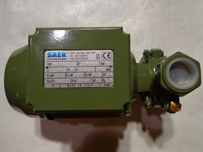 SAER KF SERIES 1/2 HP CENTRIFUGAL PUMP TYPE KF/0