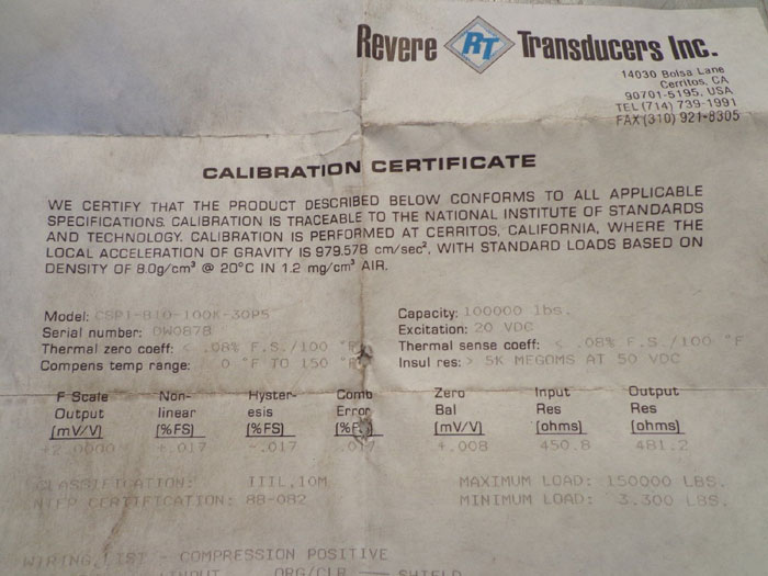REVERE TRANSDUCERS CSP1-100K LOAD CELL