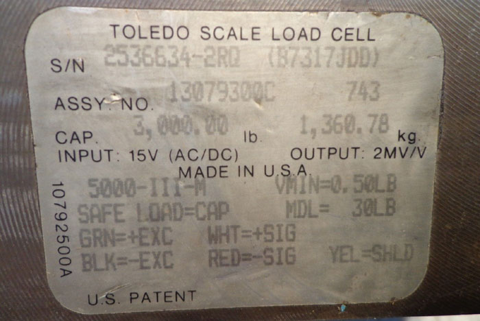 TOLEDO SCALE LOAD CELL 3000LB