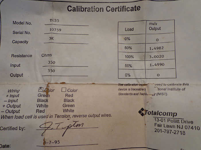 TOTALCOMP LOAD CELL - 3000LB