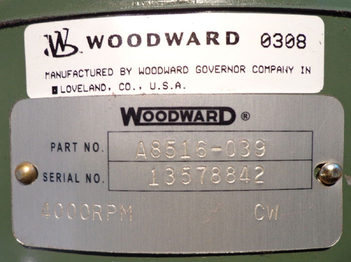 WOODWARD GOVERNOR SPEED CONTROLLER A8516-039, 4000 RPM