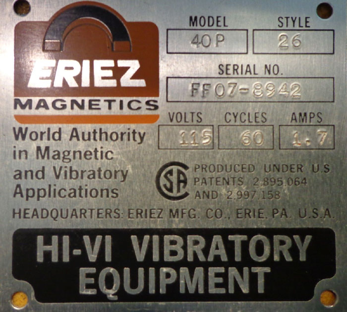 ERIEZ MAGNETICS UNIT VIBRATOR - 40P