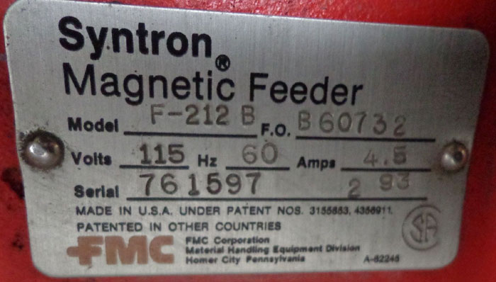 FMC SYNTRON MAGNETIC VIBRATOR - V85-C1 w/ FMC SYNTRON MAGNETIC FEEDER - F-212B