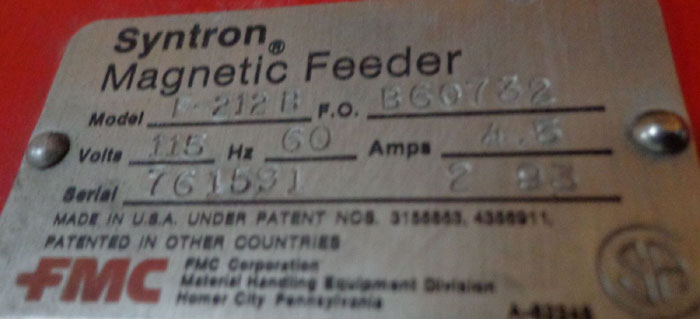 FMC SYNTRON MAGNETIC VIBRATOR - V85-C1 w/ FMC SYNTRON MAGNETIC FEEDER - F-212B