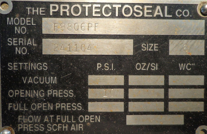 PROTECTOSEAL 6" PRESSURE RELIEF VENT VALVE F9806PF
