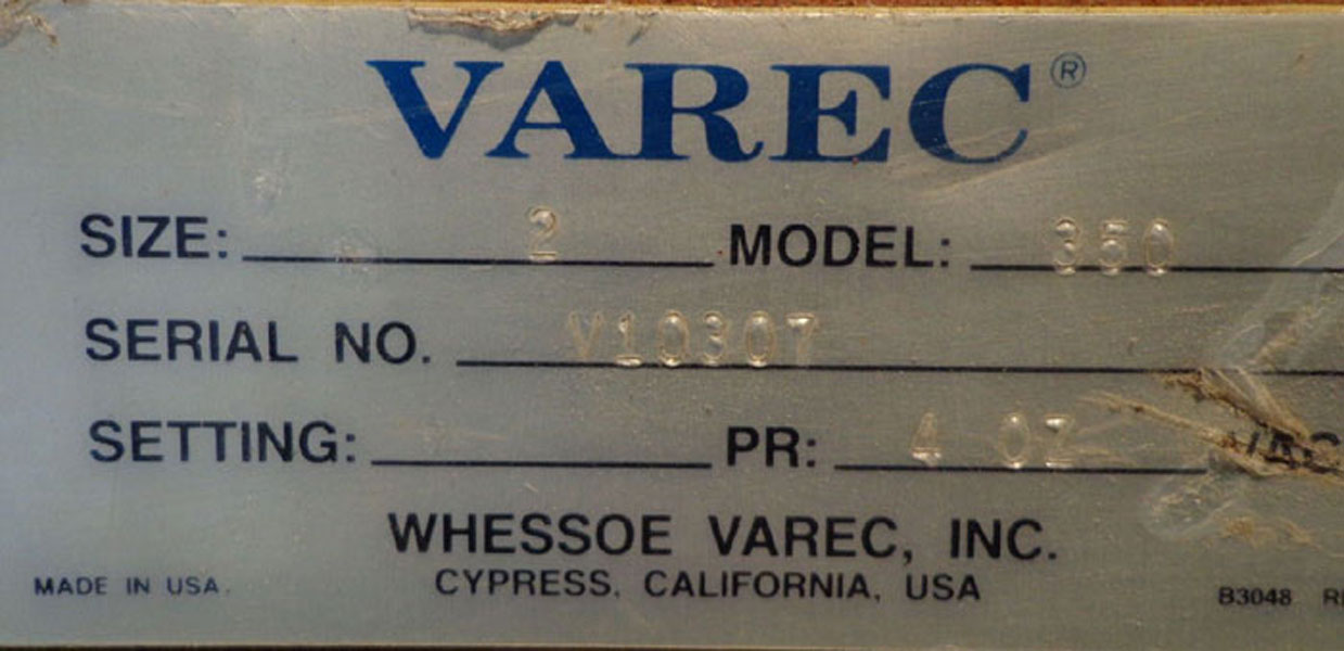 VAREC 2" VACUUM RELIEF VALVE 350