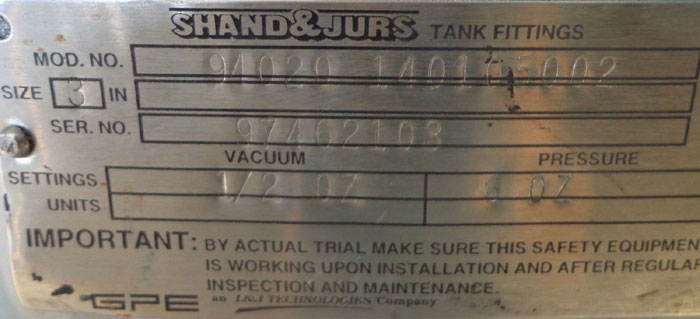 SHAND & JURS 3" PRESSURE RELIEF VALVE 94020 140105002