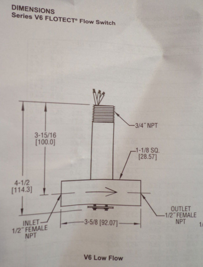 W.E.ANDERSON SERIES V6 FLOTECT FLOW SWITCH V6EPS-S-S-LF