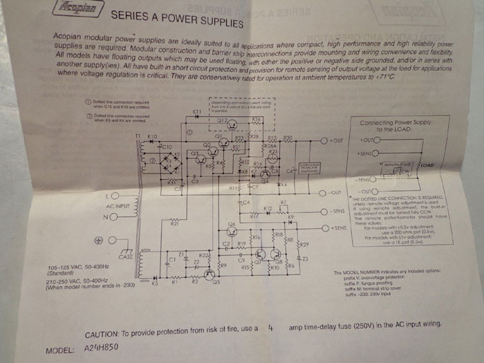 ACOPIAN REGULATED POWER SUPPLY A24H850