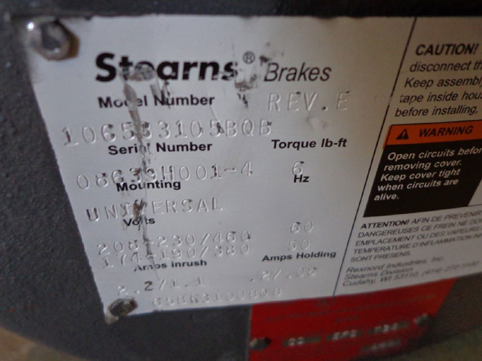 Stearns Electric Brake - Model #106533105BQB w/ Baldor Motor