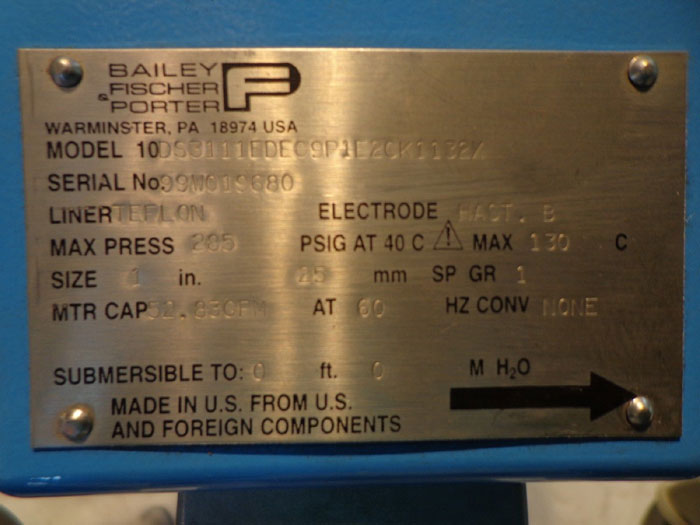 BAILEY FISCHER PORTER MAGNETIC FLOW METER 10DS3111EDEC9P1E2CK1132X