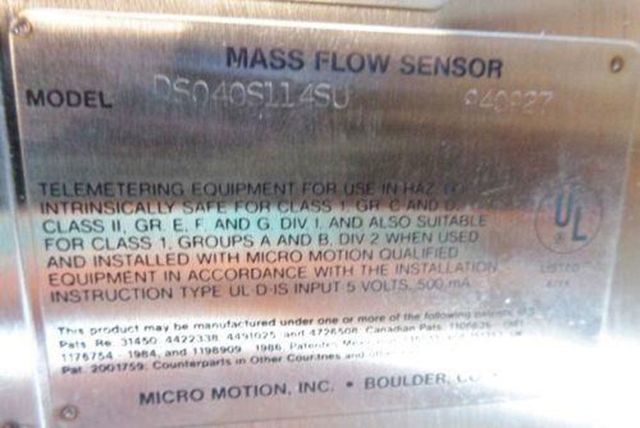 MICRO MOTION MASS FLOW SENSOR DS040S114SU (M)
