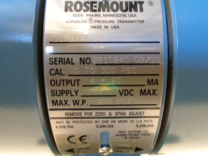 ROSEMOUNT PRESSURE TRANSMITTER 1151GP7E22