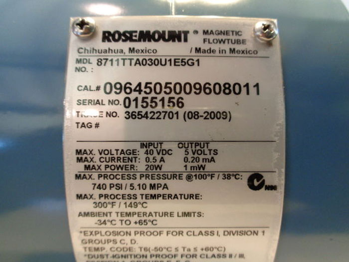 ROSEMOUNT MAGNETIC FLOW TUBE 8711TTA030U1E5G1