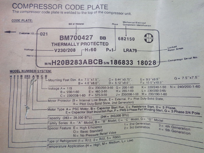 BRISTOL COMPRESSOR MODEL# H25G144DBEE  PART# 702501-1000-01