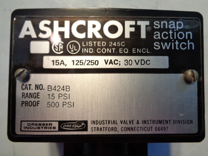 ASHCROFT SNAP ACTION SWITCH, CAT#: B424B