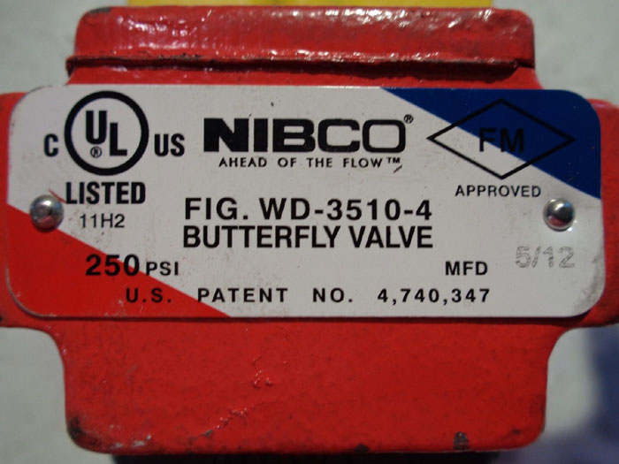 NIBCO 3" WAFER BUTTERFLY VALVE W/ FIRE CONTROL, FIG#: WD-3510-4