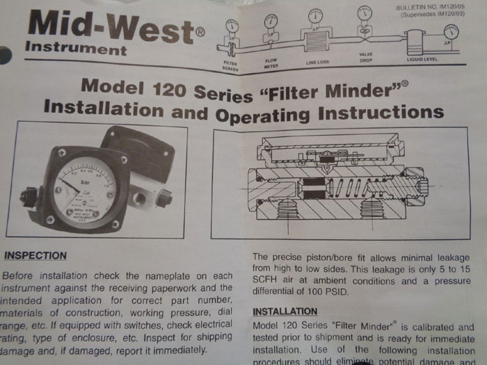 MID-WEST FILTER MINDER PRESSURE GAUGE 120SA-00-O(JA)