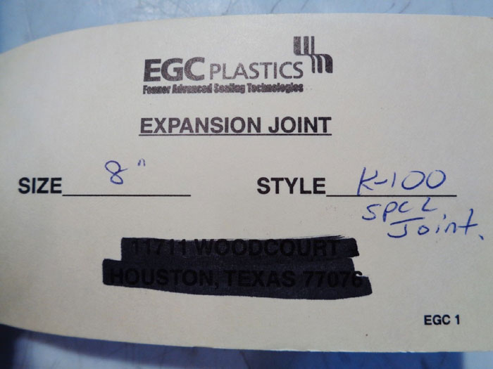 FENNER EGC PLASTICS 8" PTFE EXPANSION JOINT, PART#: A-23178-1