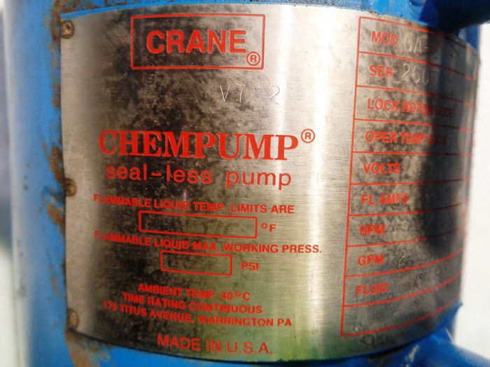 CRANE CHEMPUMP MODEL GA-1K-3T