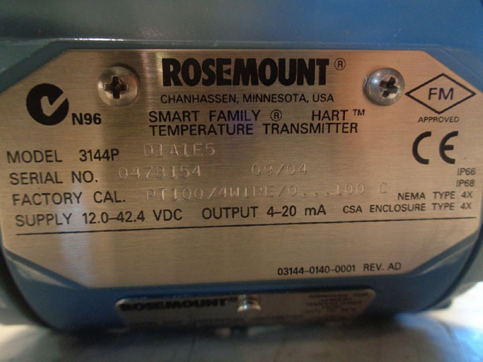 ROSEMOUNT 3144P SMART TEMPERATURE TRANSMITTER 3144P D1A1E5