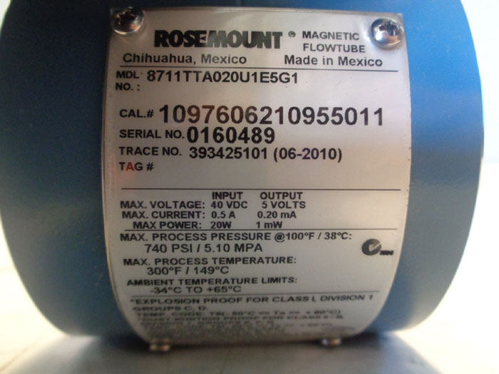 ROSEMOUNT MAGNETIC FLOWMETER - 8711TTA020U1E5G1