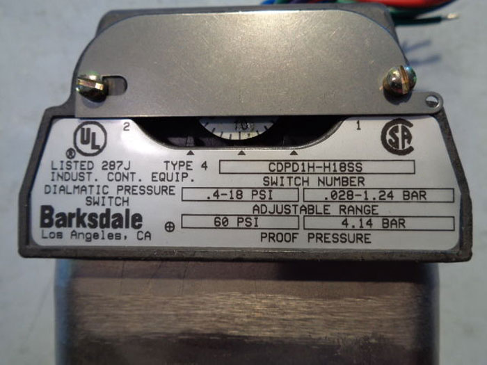 BARKSDALE DIALMATIC PRESSURE SWITCH CDPD1H-H18SS
