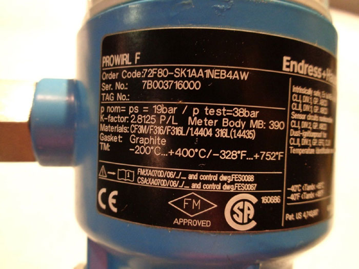 ENDRESS HAUSER PROWIRL 72 VORTEX FLOWMETER 72F80-SK1AA1NEB4AW